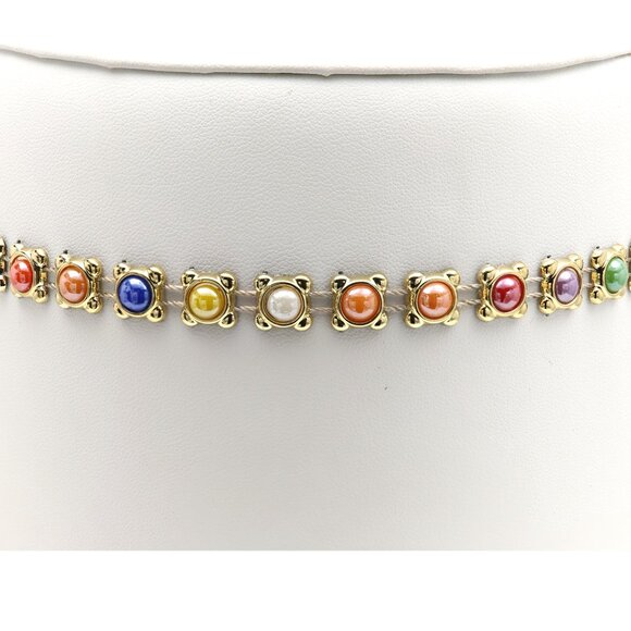 Multi Stones Choker Necklace Adjustable Fancy Chokers  (#63) - Picture 3 of 10